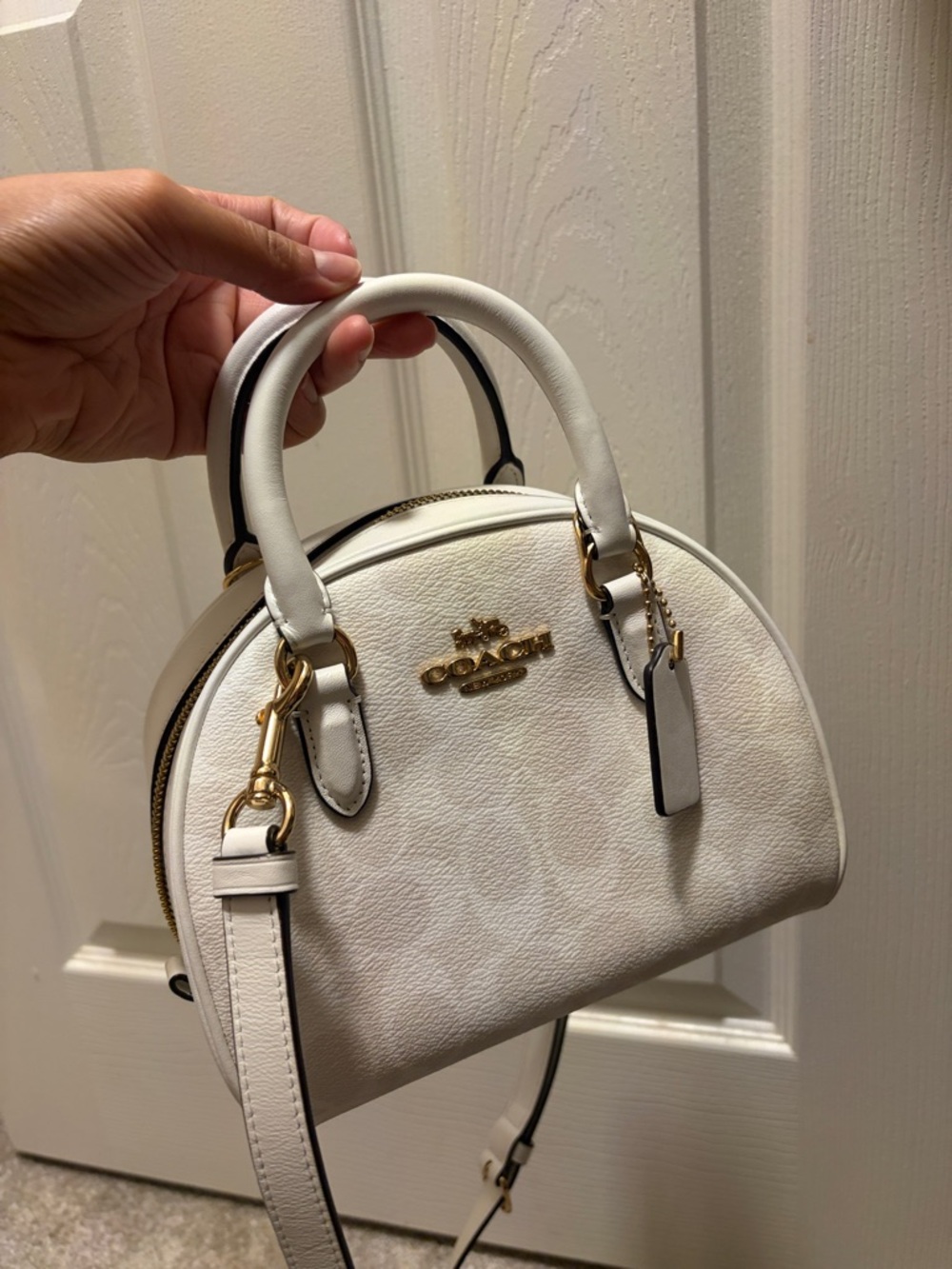 Coach White Dome Satchel with Gold-Tone Hardware